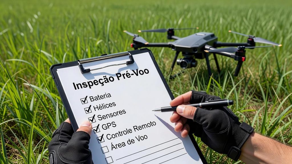 Checklist de inspeção pré-voo para operação profissional de drone