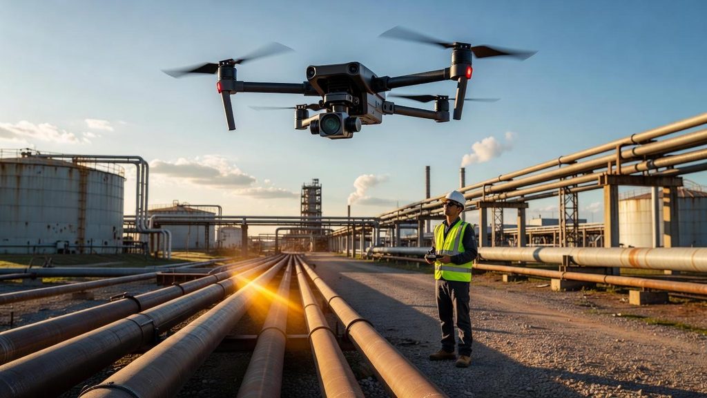 Operação profissional com drone em ambiente industrial conforme o RBAC 100